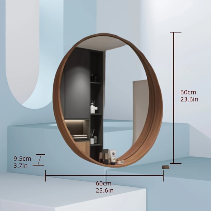 Solid Wood Oak Wall Mirror 60x60cm Moisture Barrier Wall Mount