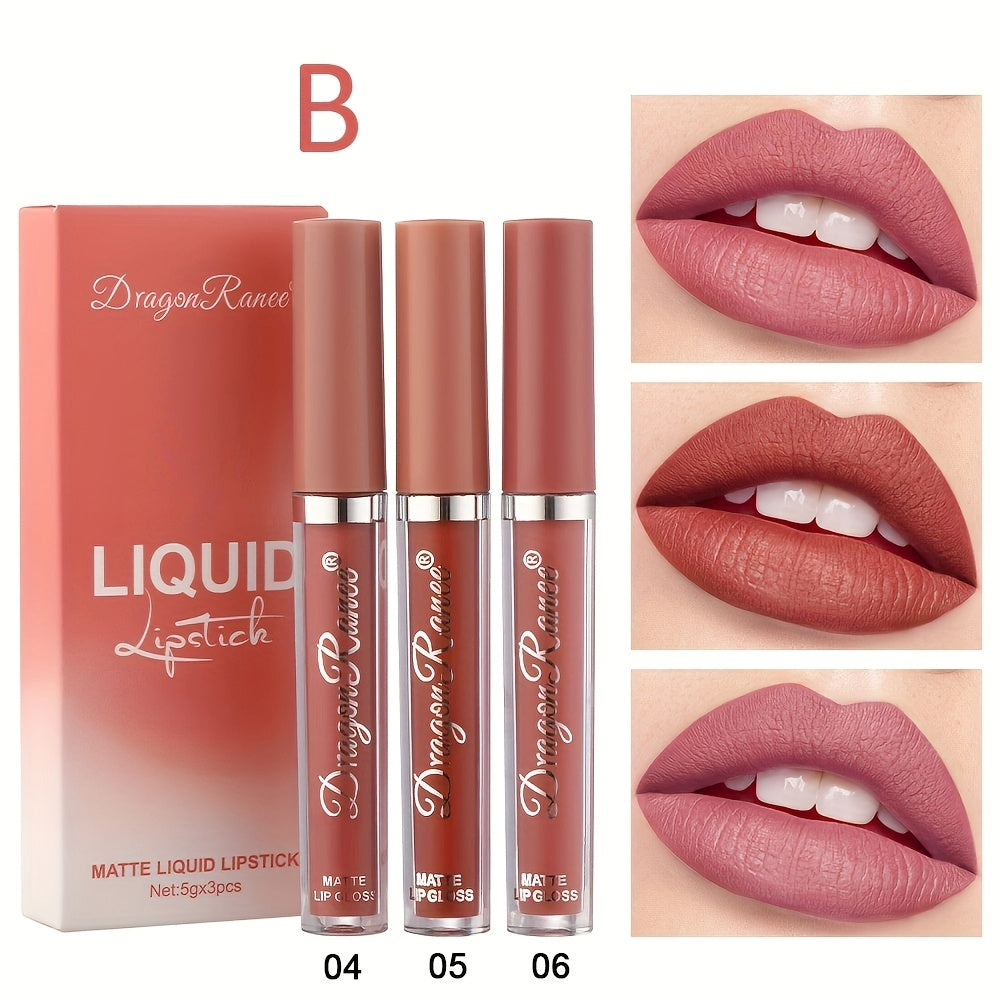 Women Matte Lip Glaze Set Waterproof Long-Lasting Lip Color 3 Colors
