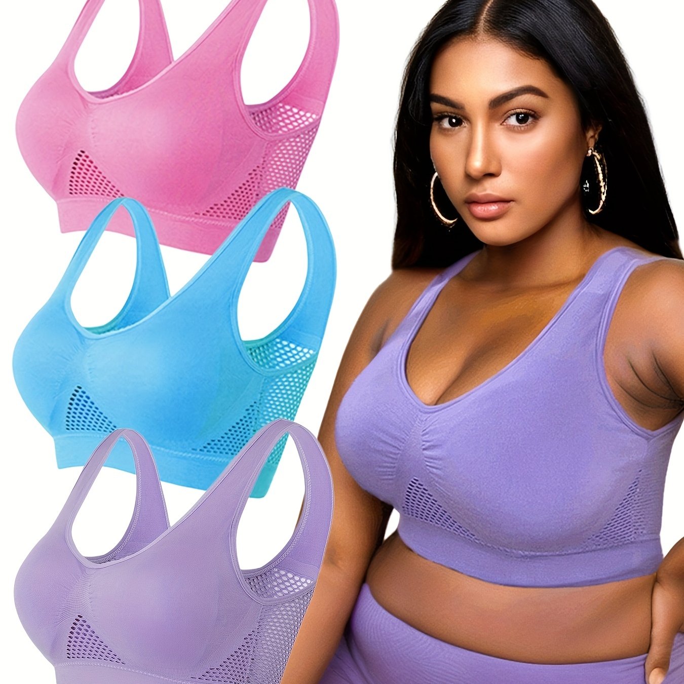 Plus Size Sports Bras Pack Wireless Breathable Workout Bras for Women