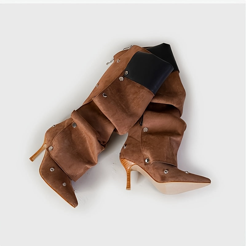 Women's Convertible Two-in-One Ankle Boots with Zipper and High Heel