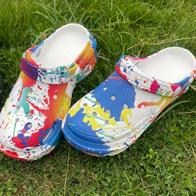 Women's Lightweight EVA Clogs with Thick Sole and Abstract Art Design
