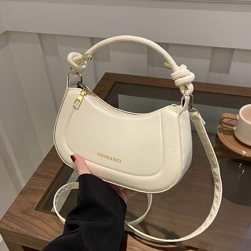 Women's PU Mini Shoulder Bag with Adjustable Strap and Zipper Closure in White or Black