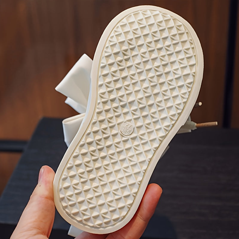Kids Girls Canvas Sneakers Lace-Up Casual Shoes with Rubber Sole and Bow Detail