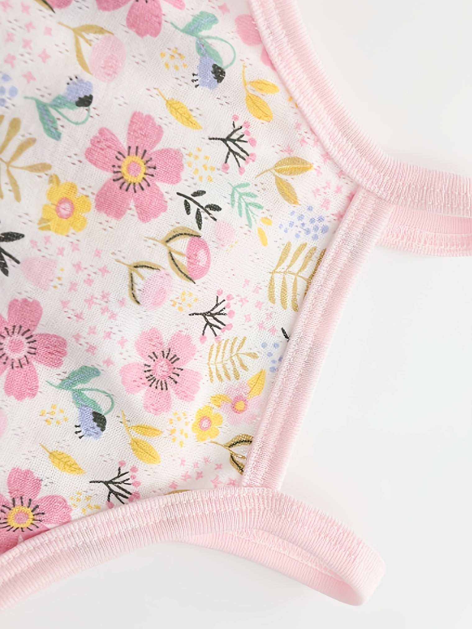 Girls' Floral Print Tank Tops Set with Bow Details Off-Shoulder Semi-Sheer Knit Fabric