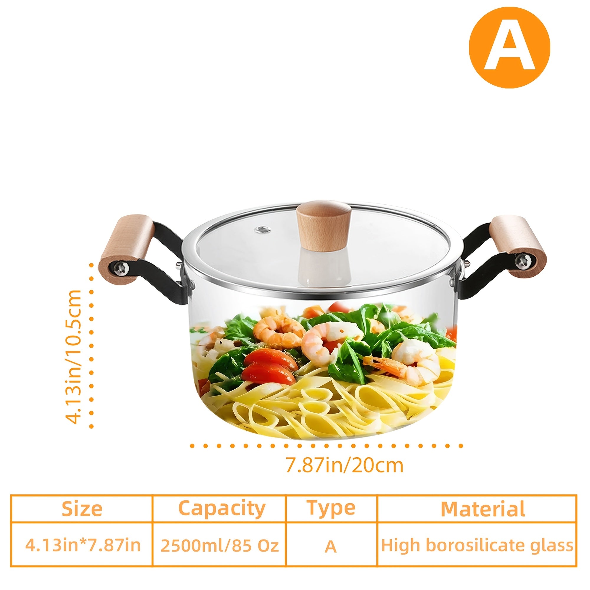 2.5L High Borosilicate Glass Simmer Pot with Wooden Handles, Heat-Resistant, Dishwasher Safe