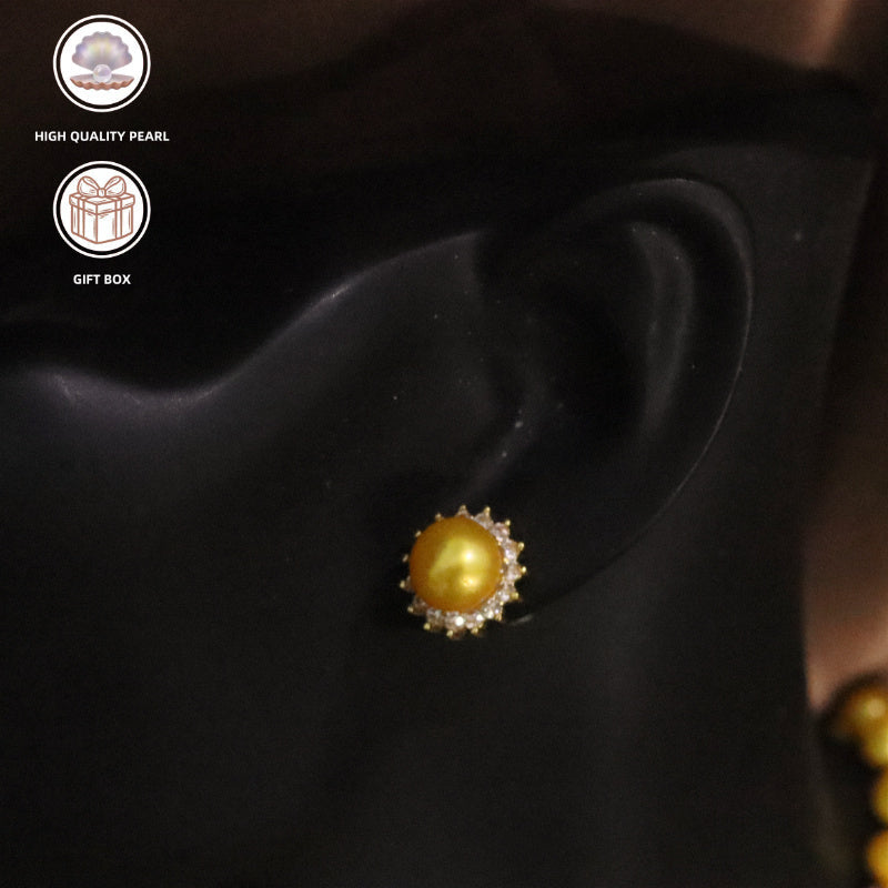 Gold Tone Jewelry Set with Pearl Necklace Bracelet Earrings and Ring