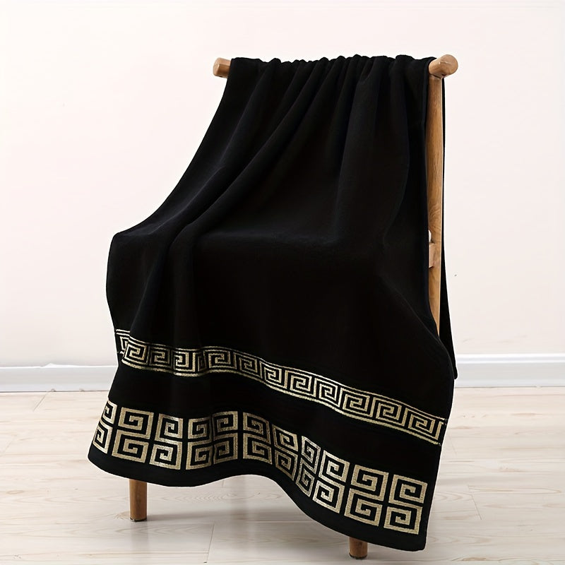 Luxury Cotton Bath Towel Set 4 Pieces Geometric Embroidery 400GSM Soft Absorbent