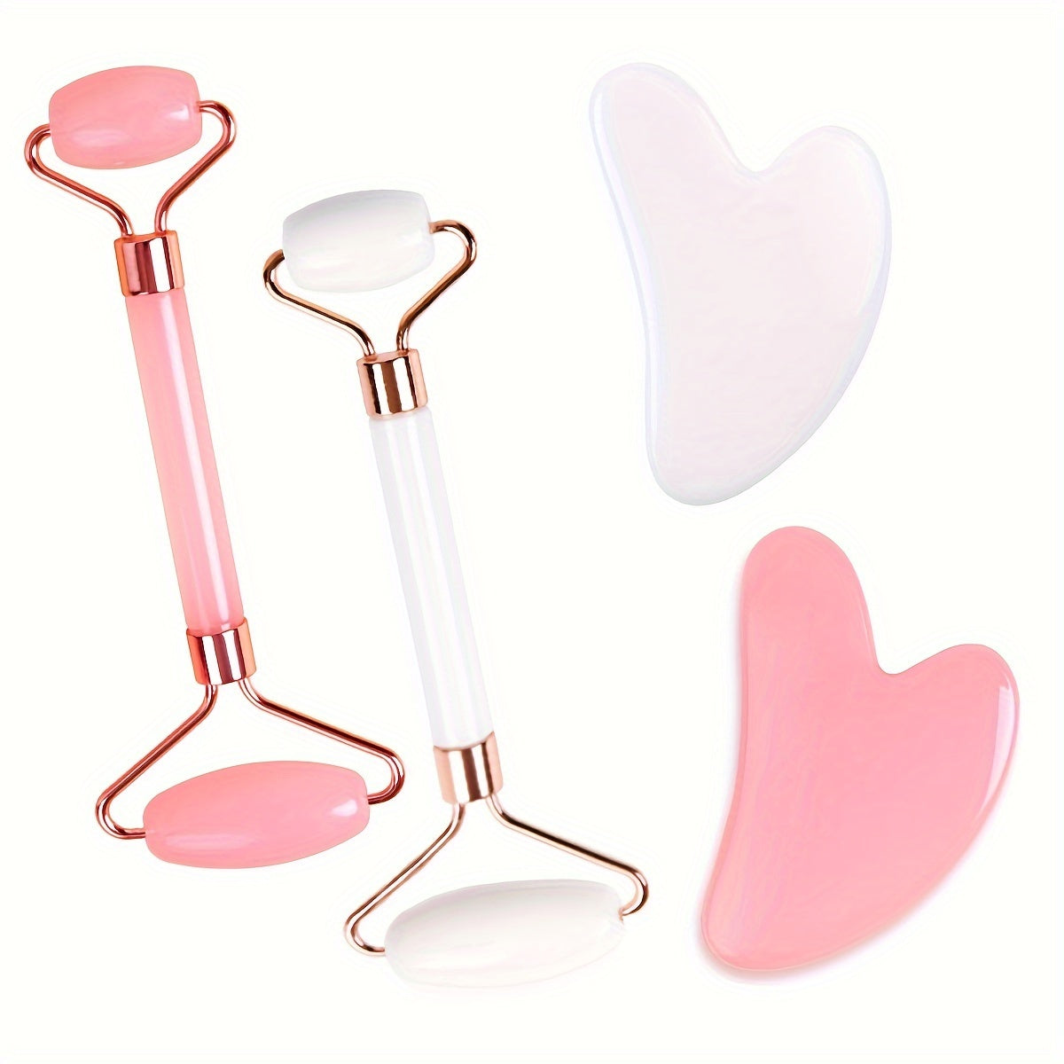 2-Piece Facial Massage Roller Set with Dual-Head Roller and Heart-Shaped Gua Sha Made of ABS Non-Electric Material