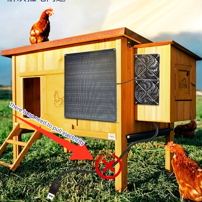 Quyosh energiyali uy hayvonlari uchun ventilyator 15W Monokristall panel bilan sovutish, itlar va mushuklar uchun