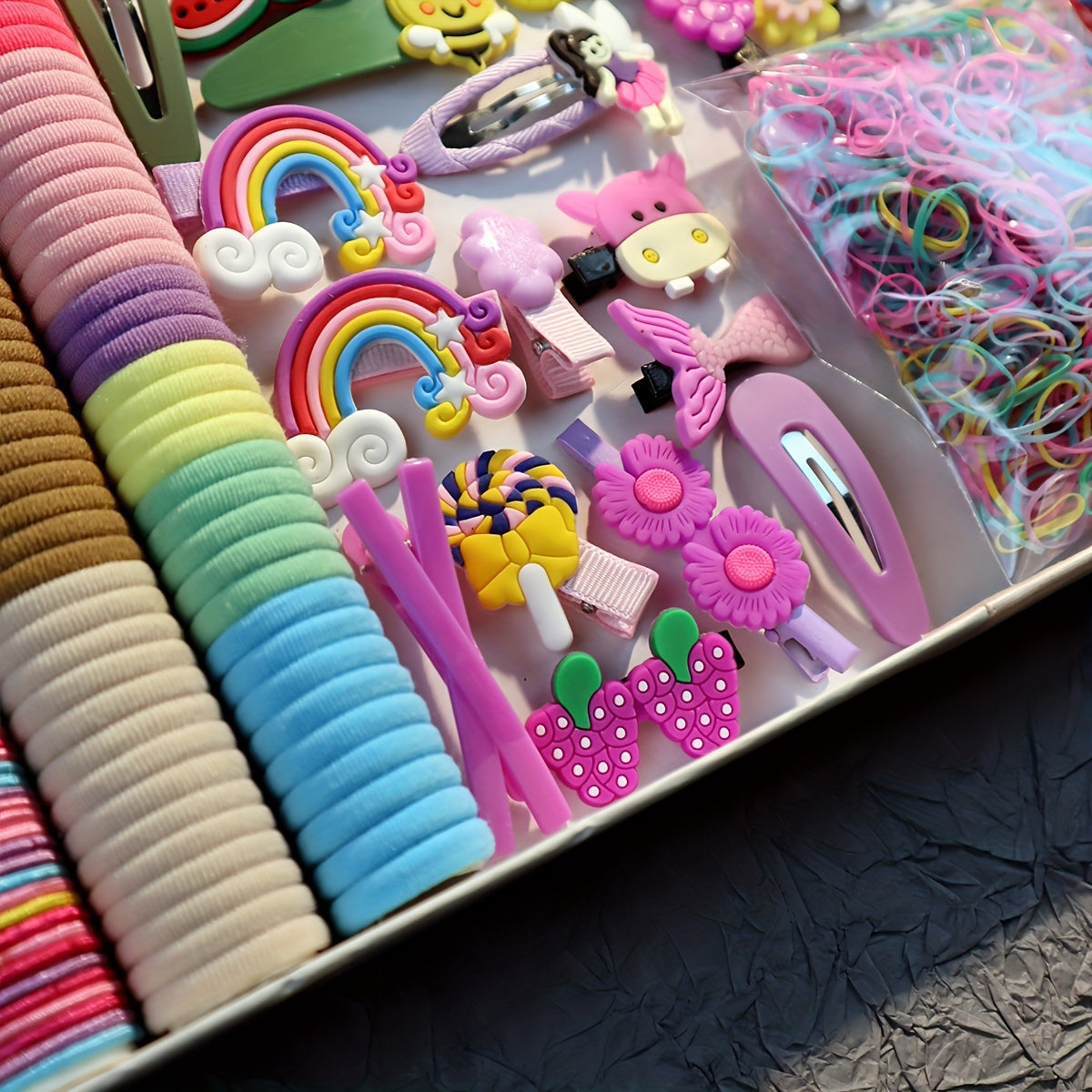 Women's Hair Accessory Set Includes Bowknot Clips Ties Loops for Daily and School Hairstyles