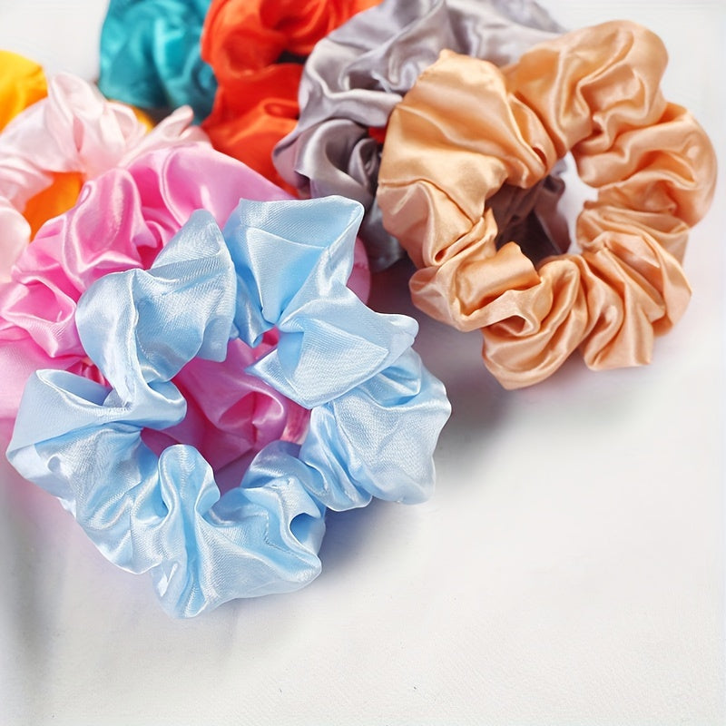 Set of 12 Minimalist Fabric Hair Scrunchies in Solid Colors for Women and Teens