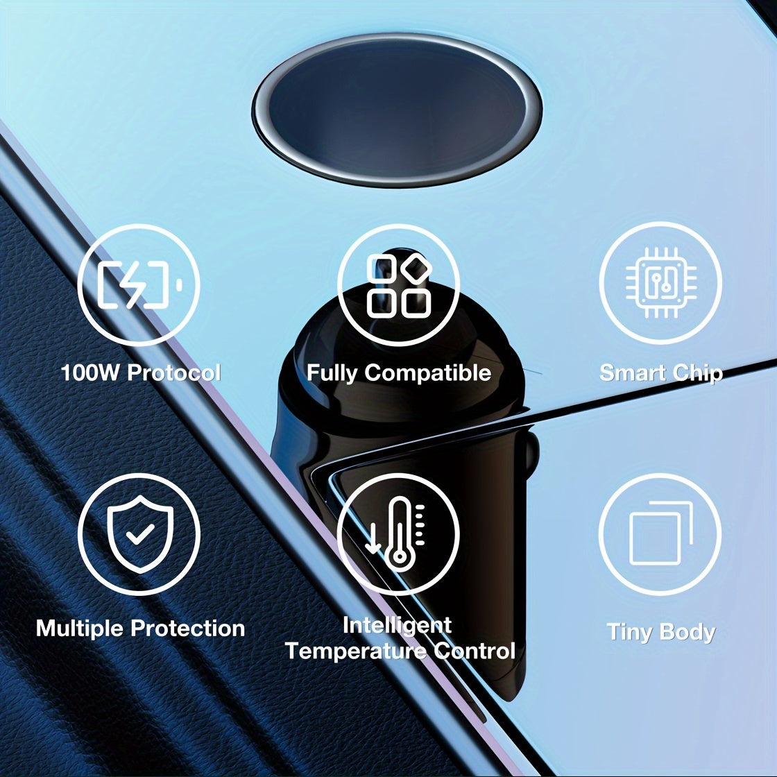 Fast Car Charger Zinc Alloy 100W Dual USB Type-C Mini Black