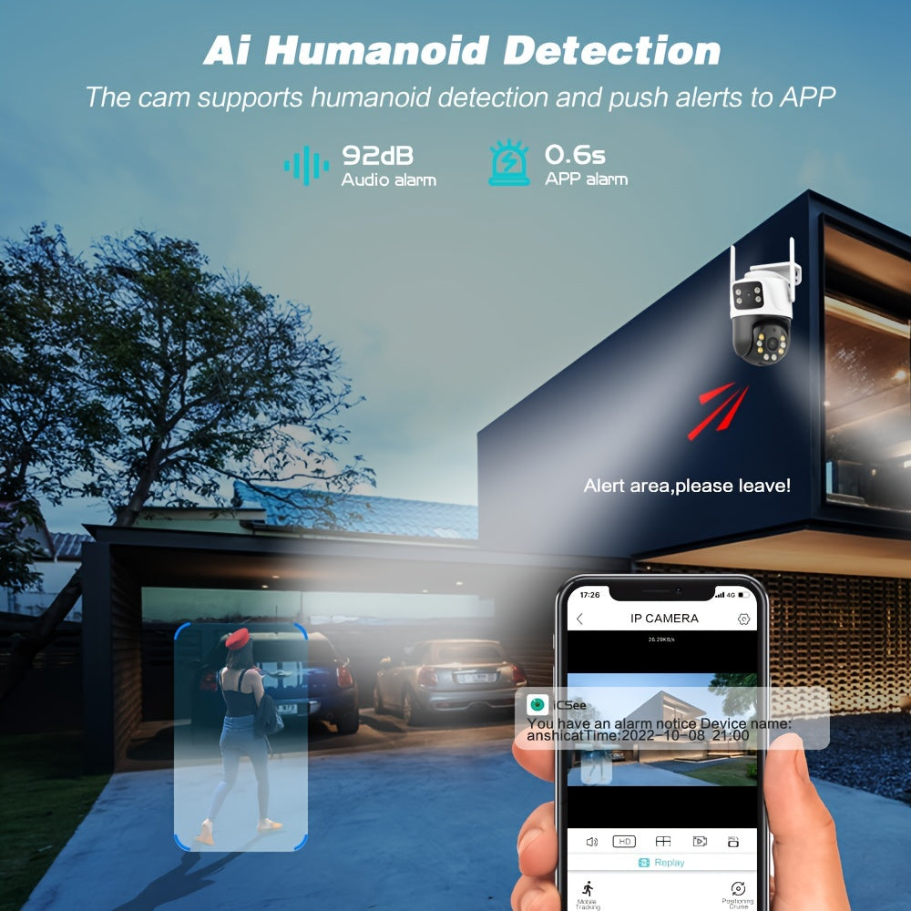 4K Dual-Lens WiFi Security Camera with Night Vision Motion Detection and Two-Way Audio