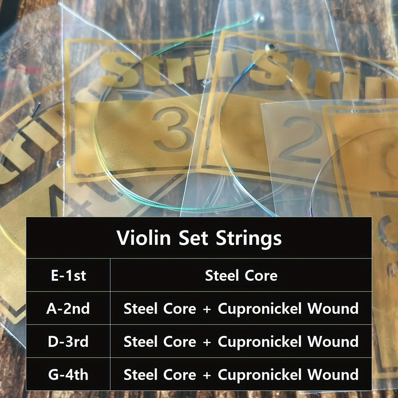 Juego completo de cuerdas para violín G D A E, núcleo de acero, recubiertas de cuproníquel, calibre medio