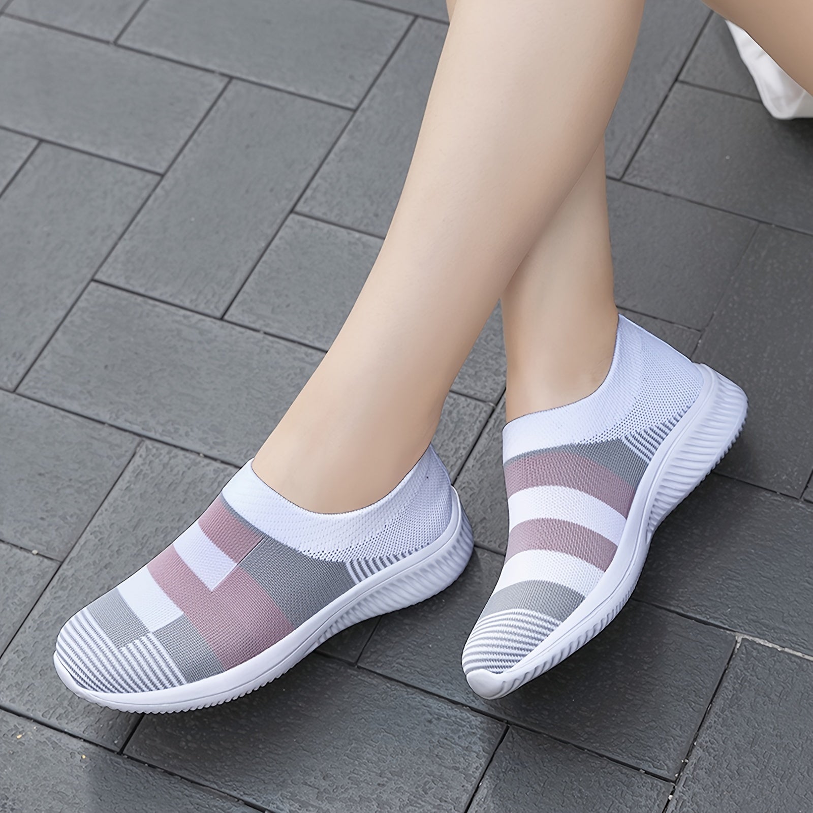 Women's Colorblock Slip-On Sneakers, Breathable Casual Walking Shoes