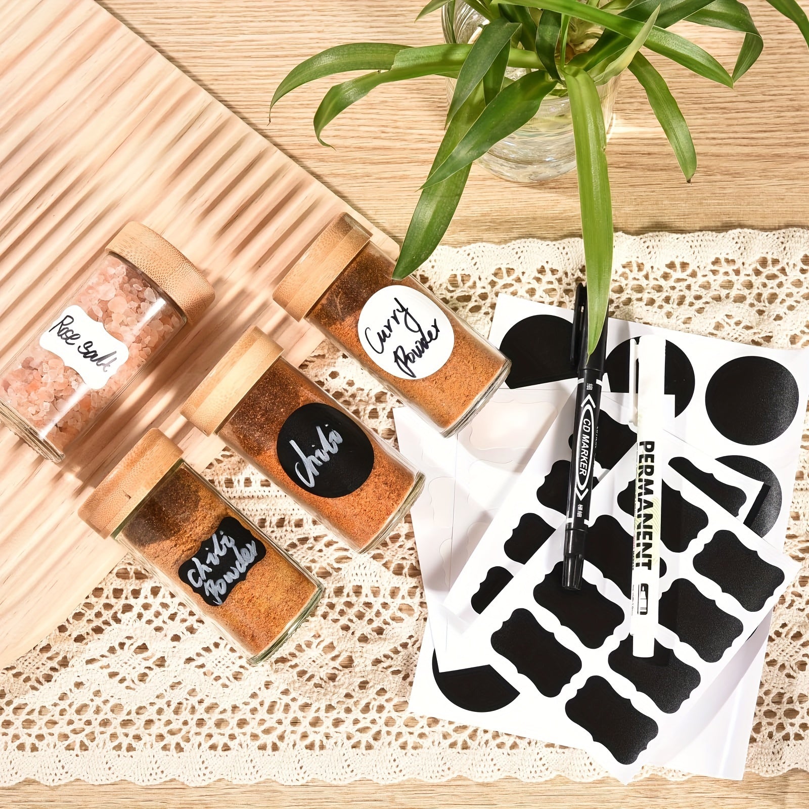 Set of 6 12 24 or 30 100ml Glass Spice Jars with Bamboo and Shaker Lids