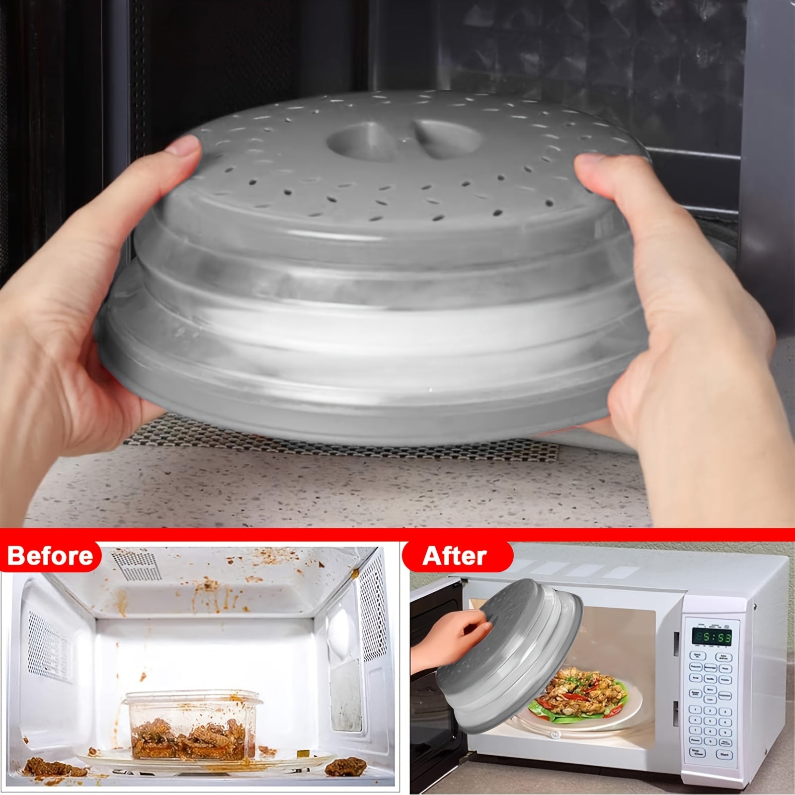 Silicone Microwave Splash Cover with Ventilation, Heat Resistant, Food Cover