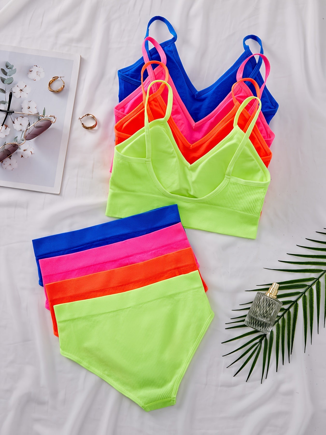 4-комплект сексуального нижнего белья, цветной топ-камисоль и трусики, женское нижнее белье