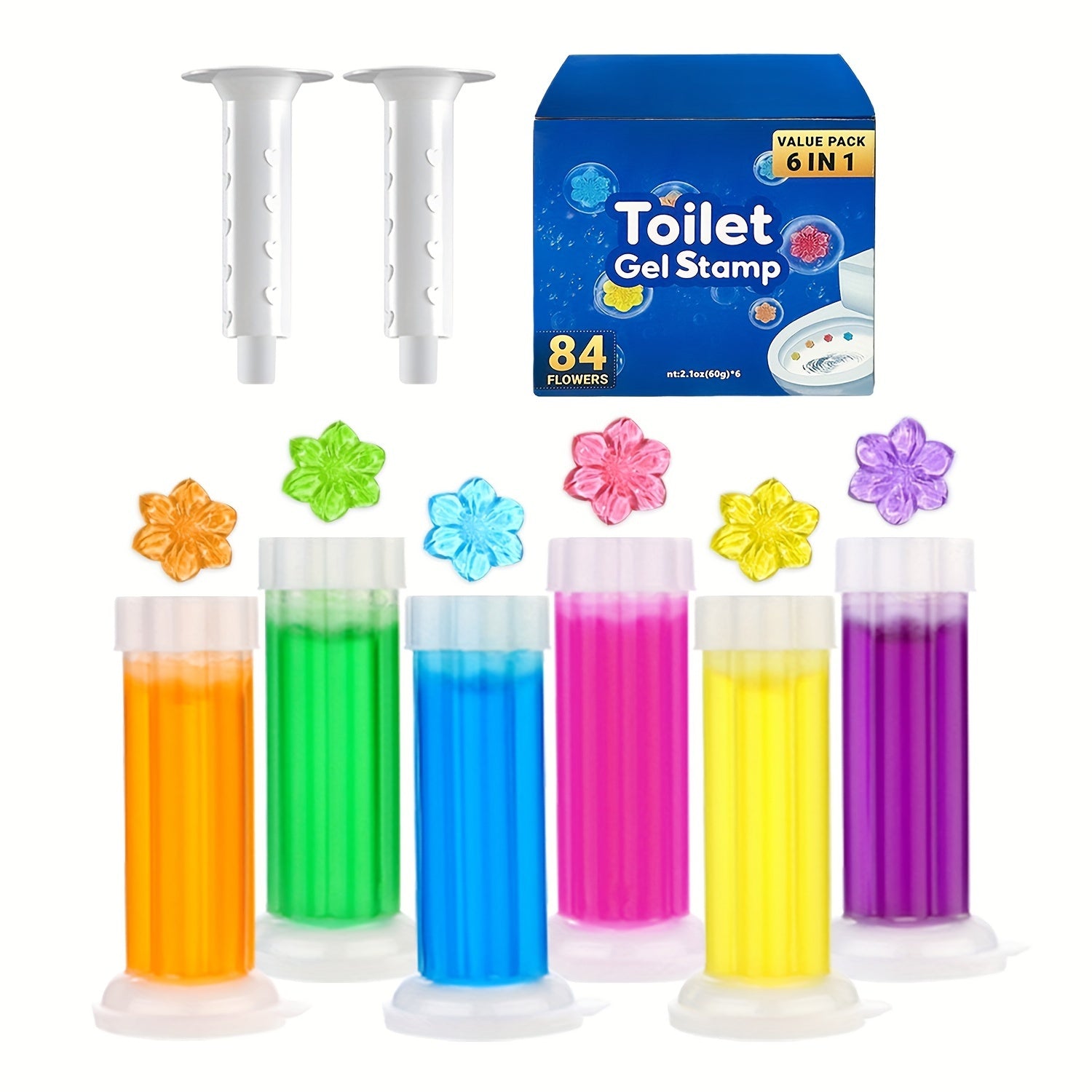 Toilet Gel Stamp Set with 6 Sticks Toilet Freshener and Deodorizer with Floral Scent