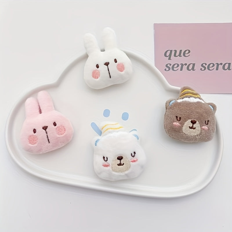 Set of 4 Cartoon Animal Brooch Pins for Women Fabric Rabbit and Bear Accessories for Clothing and Decor