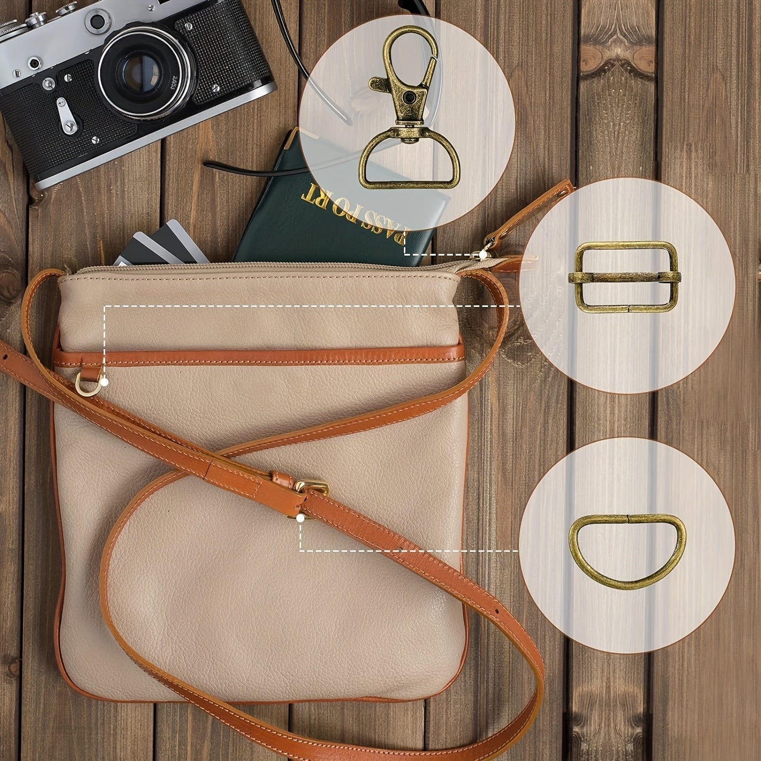 Set of 56 Bronze 30mm Metal Rotating D-Shaped Buckles for Jewelry Making and Crafting