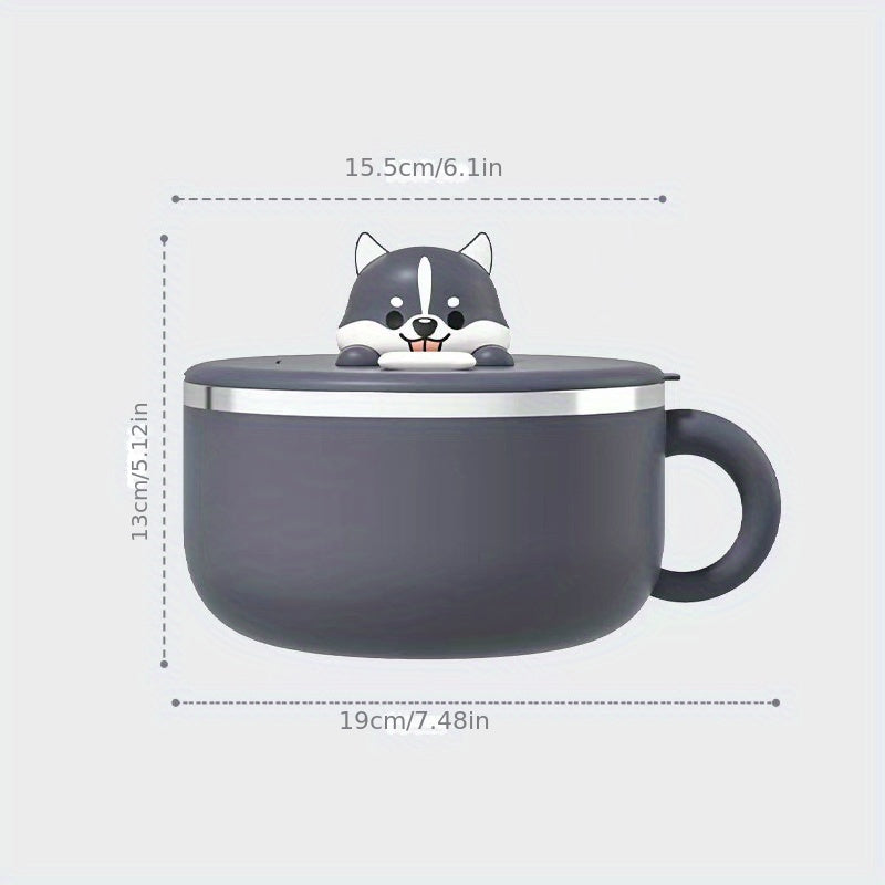 Stainless Steel Noodle Bowl with Dog Design Large Capacity for Pasta Salad and Breakfast