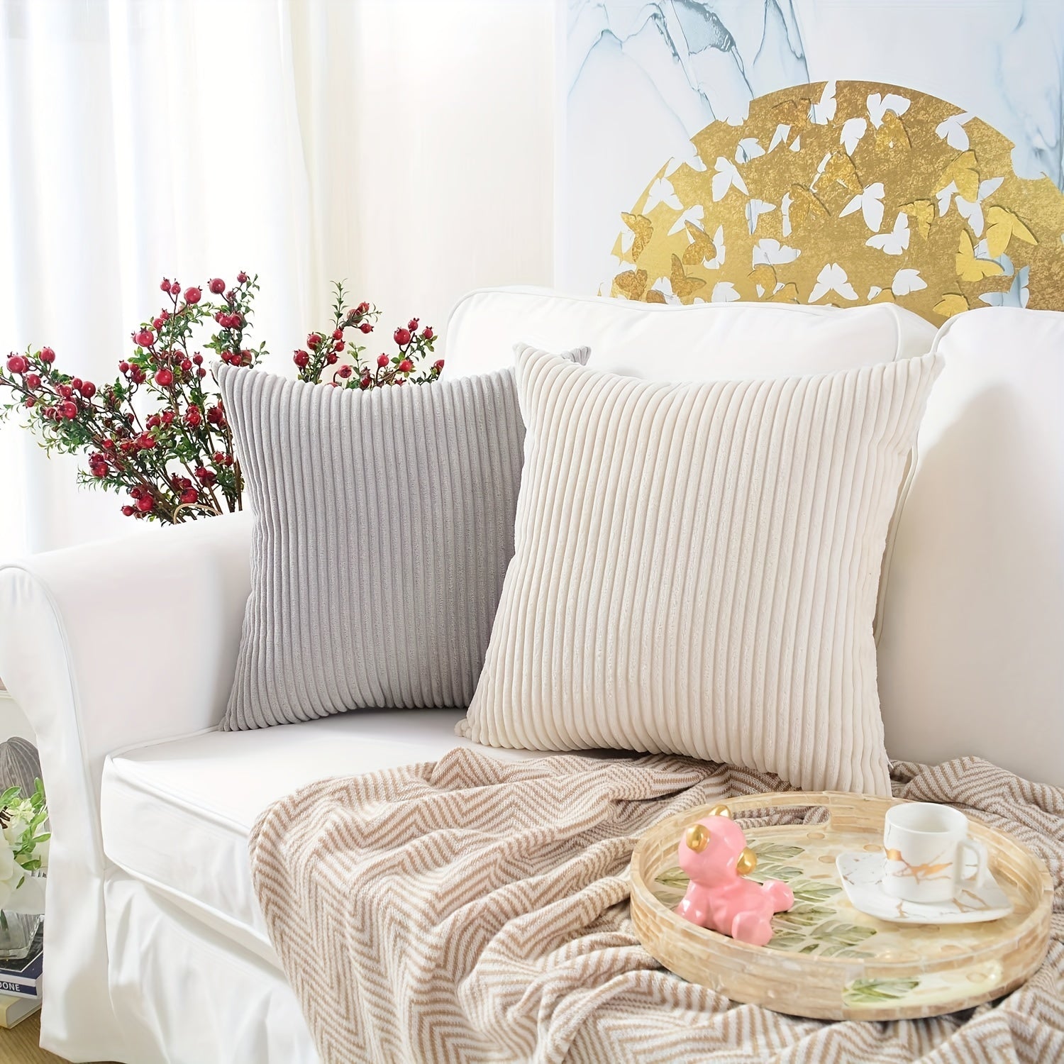 2 Pieces Corduroy Square Cushion Covers Short Plush Home Bedroom Car Living Room Decor