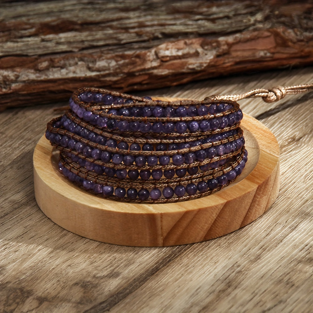 Women's Bohemian Style Waxed Cord Braid Adjustable 5 Rows Wrap Bracelet