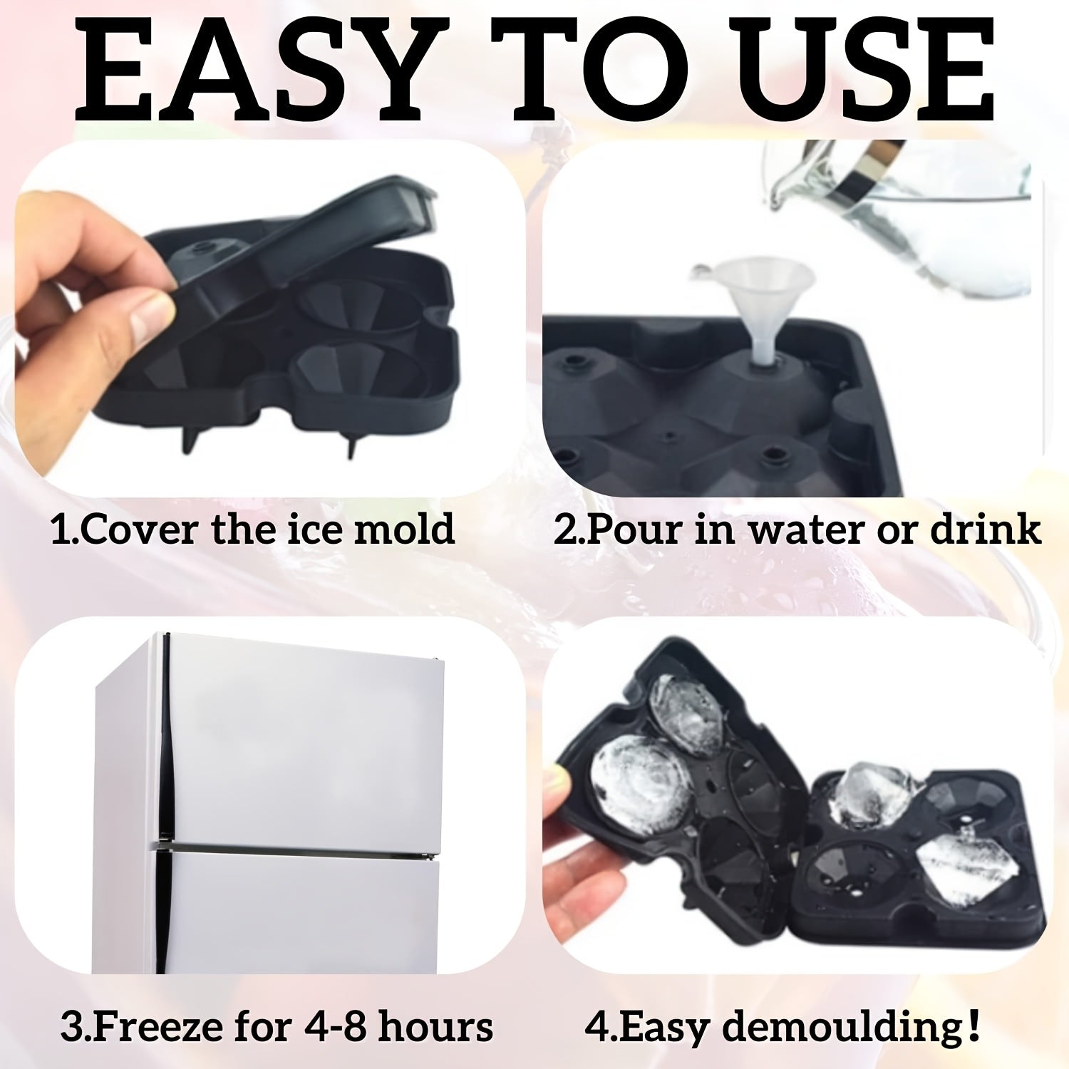 Гибкий силиконовый лоток для льда с крышкой, многоразовый для виски, кофе и охлажденных напитков