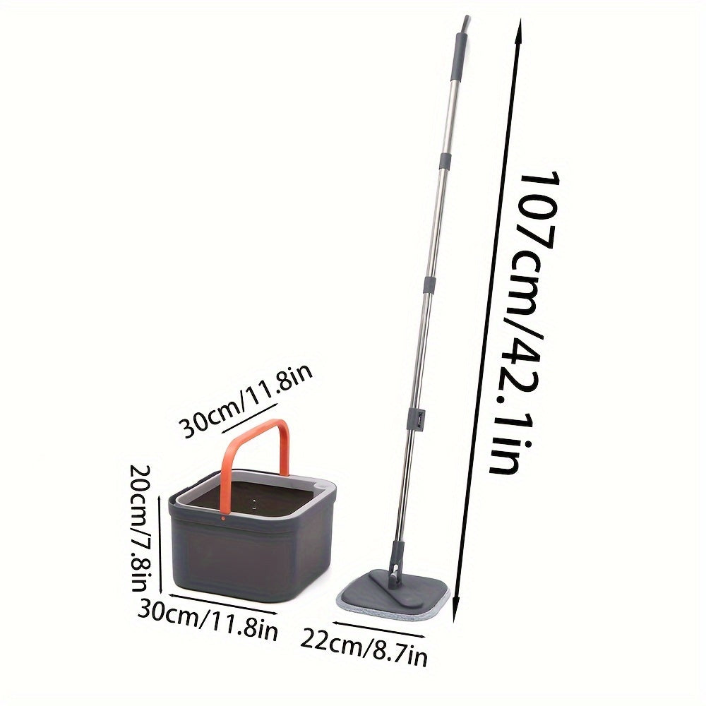 All-in-One Spin Mop and Bucket Set with Stainless Steel Handle and Microfiber Heads