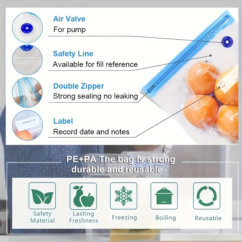 Qayta to'ldiriladigan batareyali va 3 ta zipli sumka o'lchamlari bilan elektr vakuum yopishtiruvchi oziq-ovqatni saqlash uchun