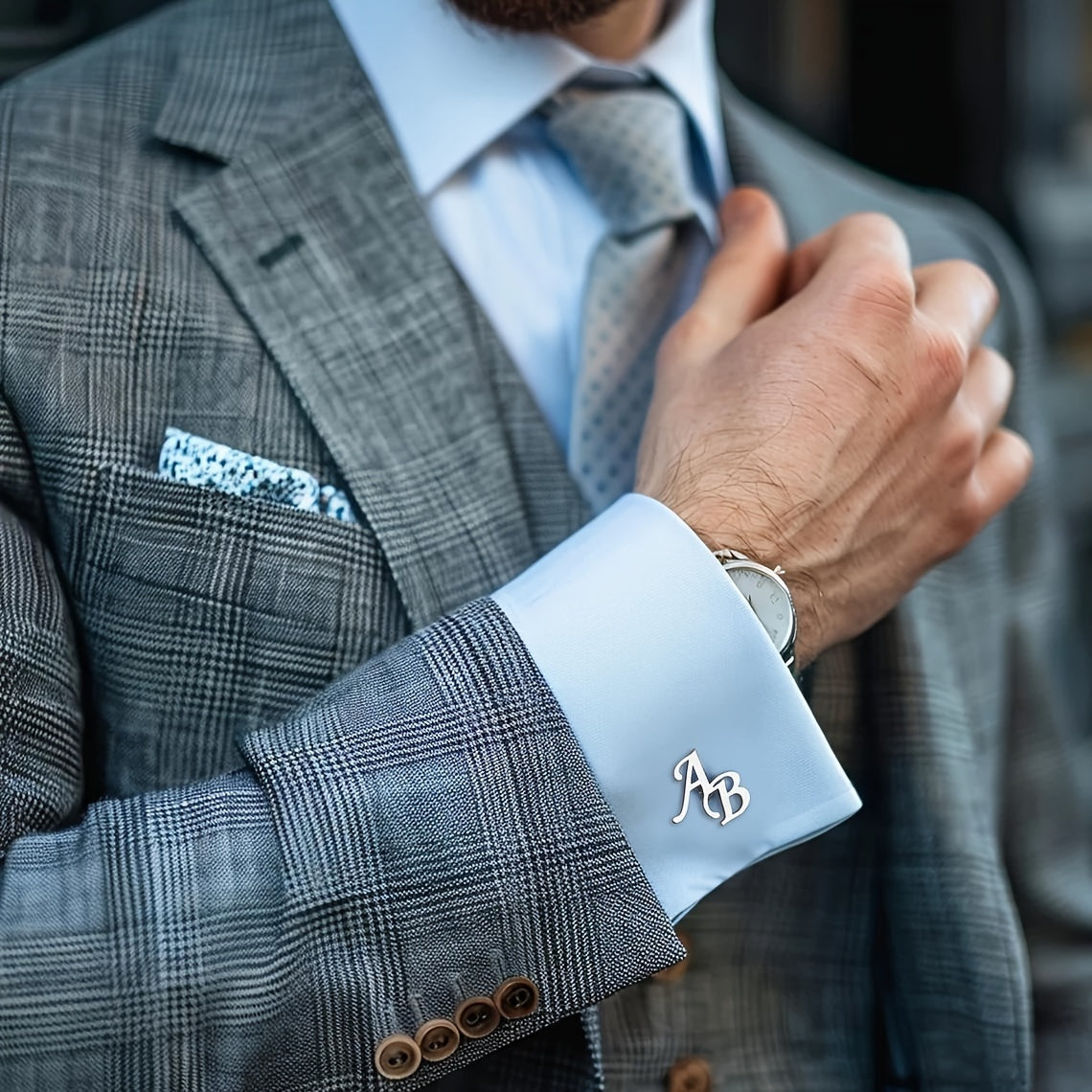 Men's Stainless Steel Custom Initial Cufflinks White and Golden Letter Sleeve Buckles