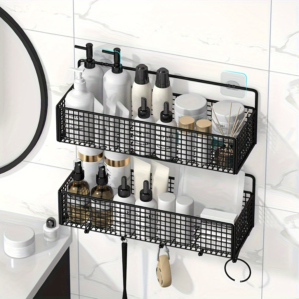 Rustic Cast Iron Bathroom Shelf Wall Mount No Drilling Metal Pipe Storage Organizer