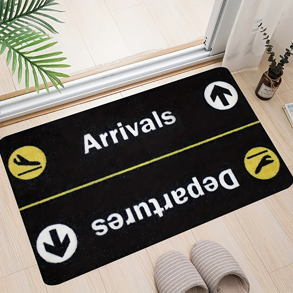 Arrivals Departures Flight Doormat Non-Slip Stain-Resistant Polyester Rectangle