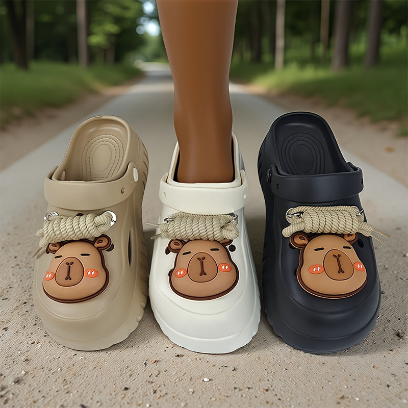 Women's EVA Clogs With Cartoon Capybara Pattern Slip-On Beach Shoes