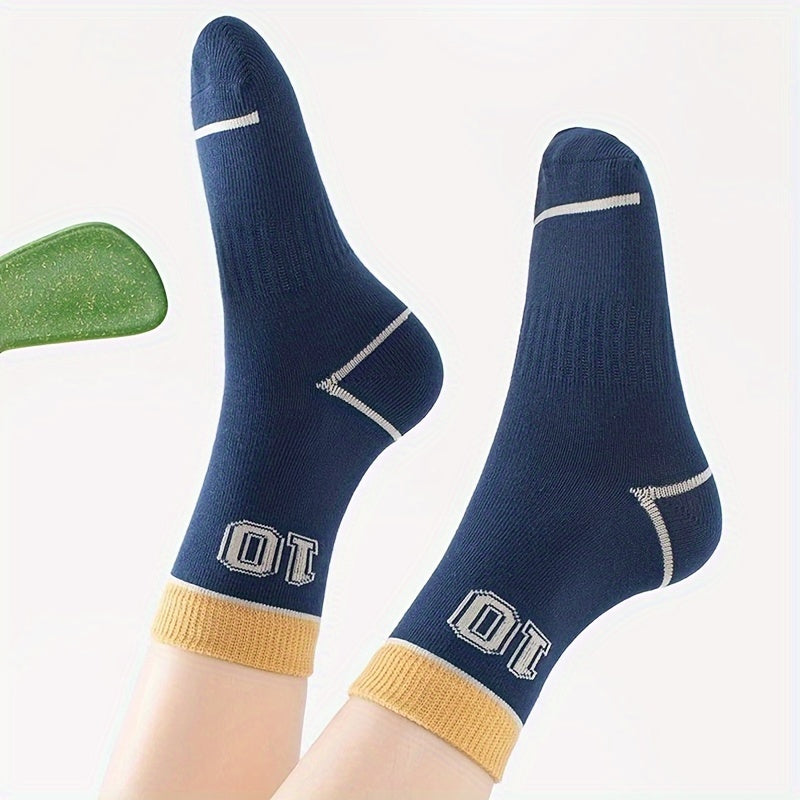 Conjunto de 5 pares de calcetines de fútbol de manga larga a rayas para niños, transpirables, de poliéster