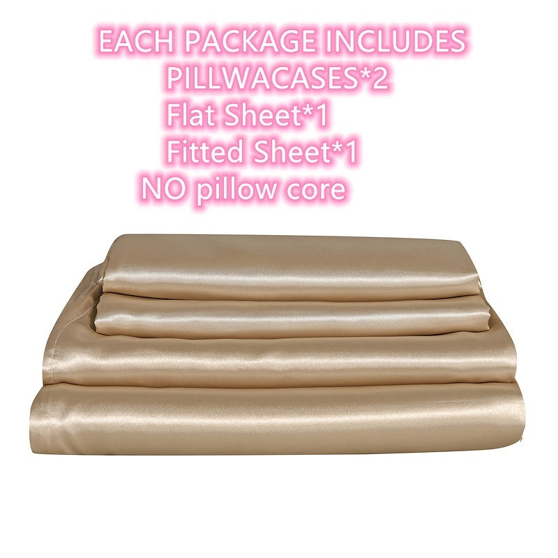 Juego de 4 sábanas de satén para ropa de cama incluye sábana superior, sábana ajustable y fundas de almohada, lujoso dormitorio, habitación de invitados