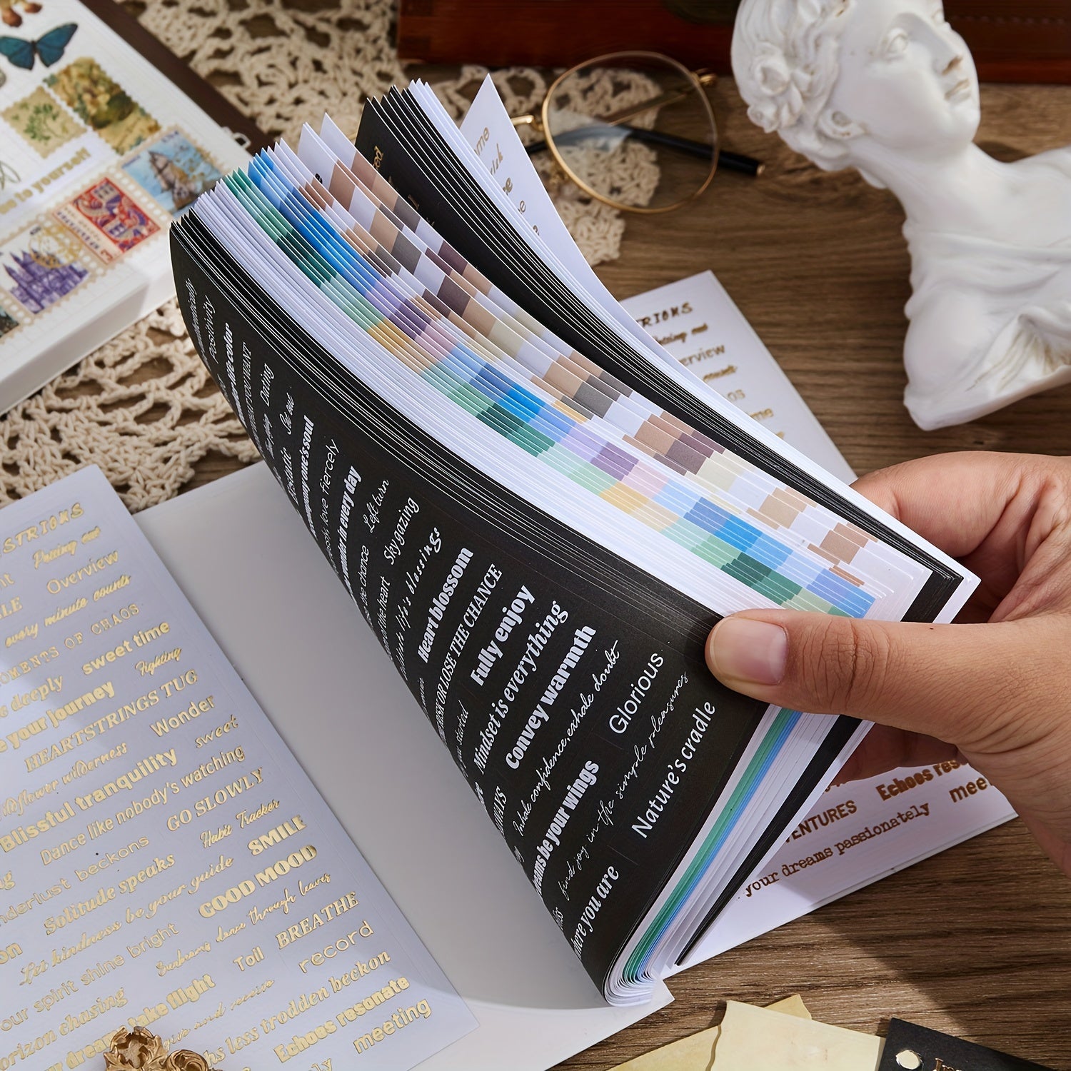 2500+ Word Stickers for Journaling with Gold Foil Quote Sheets for Scrapbooking and DIY Crafts