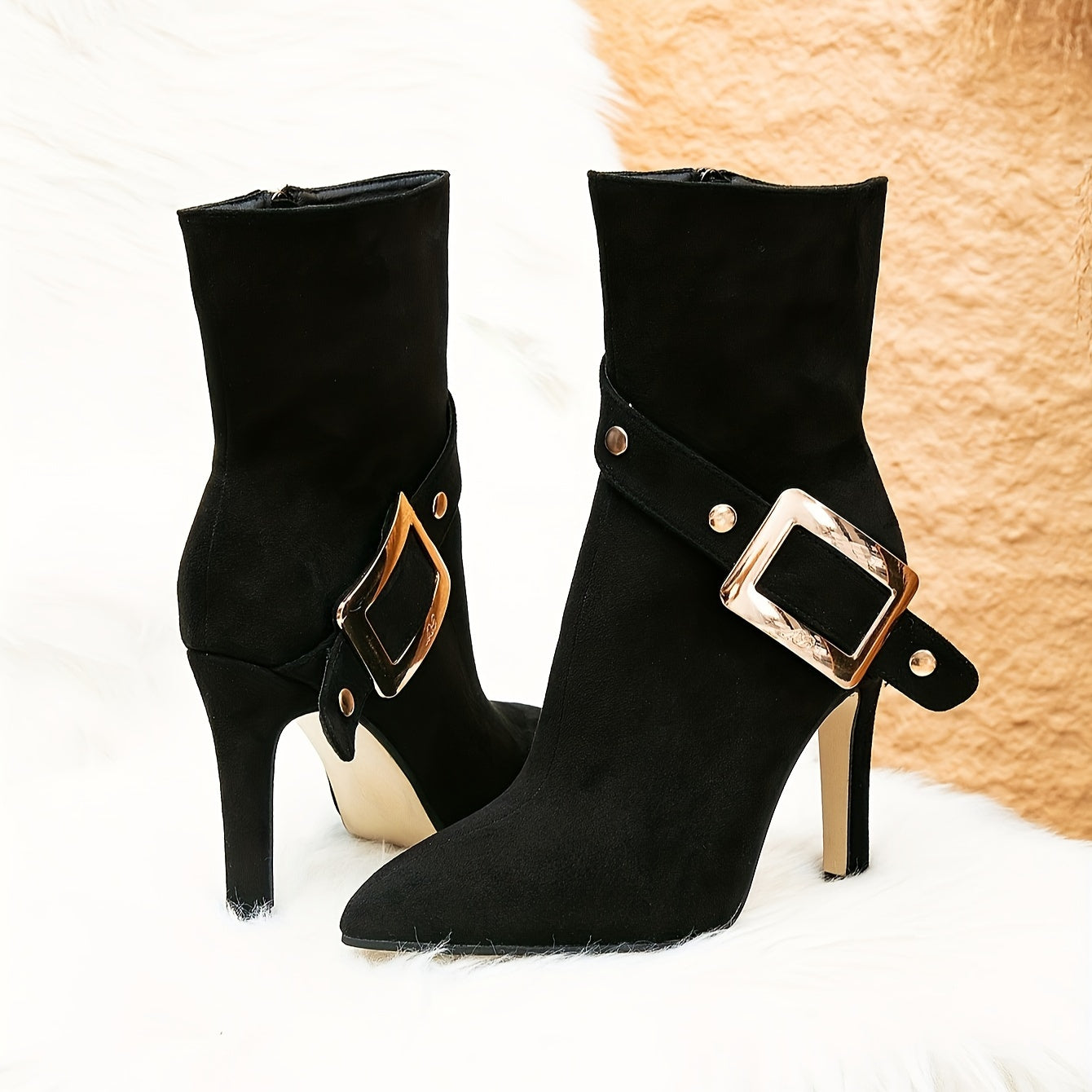 Women's Ankle Leather Boots Pointed Toe Stiletto Heel Winter Fashion