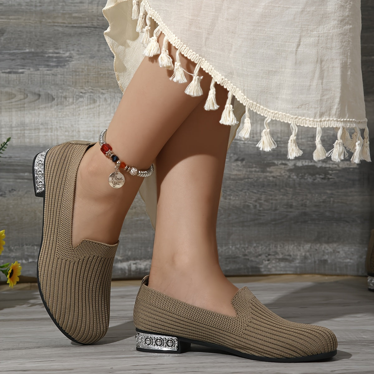 Women's Breathable Fabric Pumps with Plain Toe and Low Block Heel