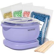 Purple Silicone Wax Warmer Kit 500ml with Hard Wax Beads and Wooden Sticks for Hair Removal