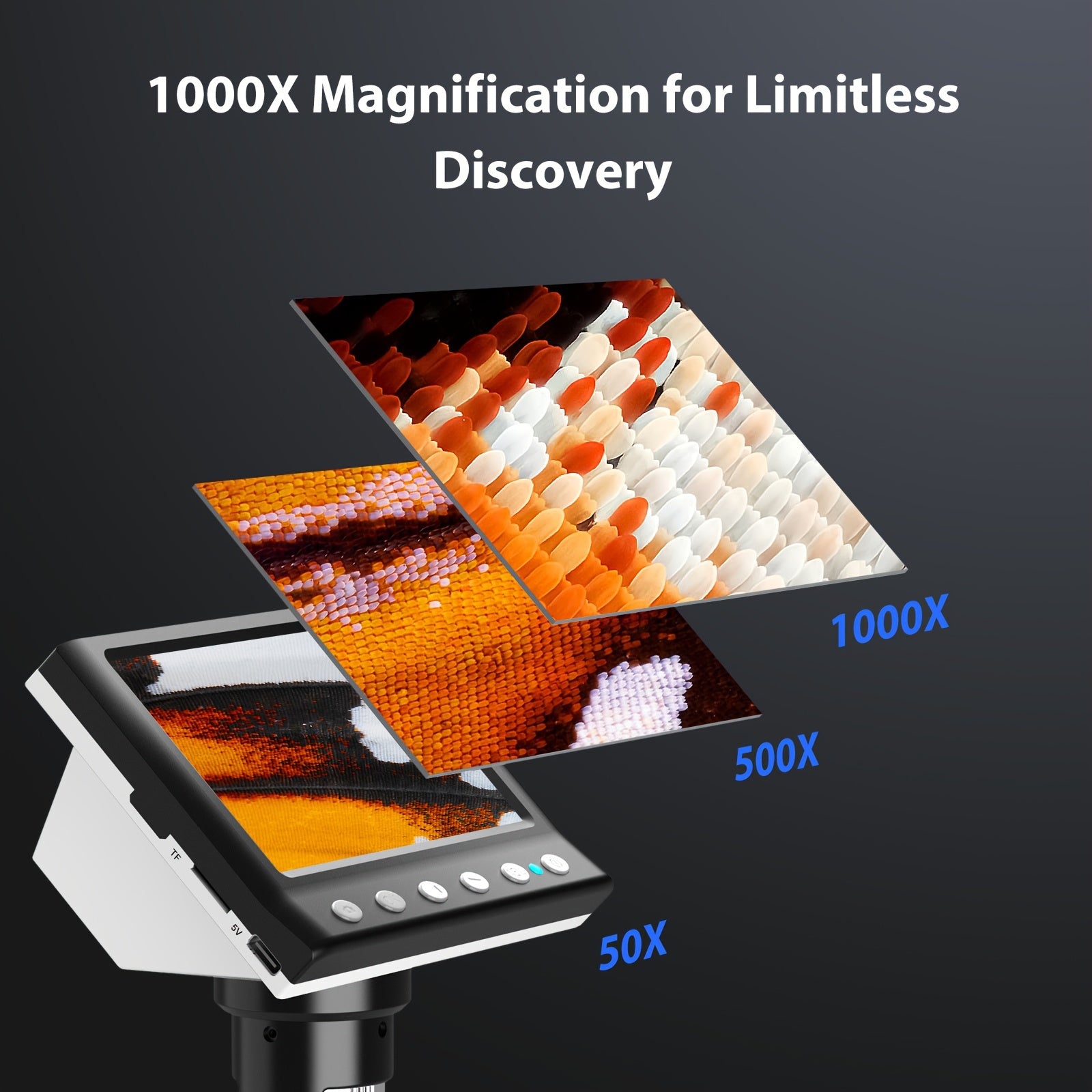 Microscopio digital de 10.92cm, 1000X HD 1080P con 8 LEDs para colección de monedas, compatible con Windows