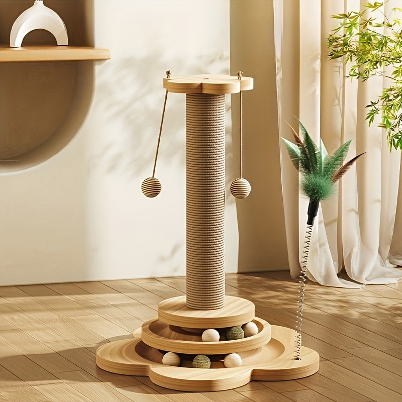 Sisal Cat Scratching Post with Rotating Base and Play Balls for Claw Care