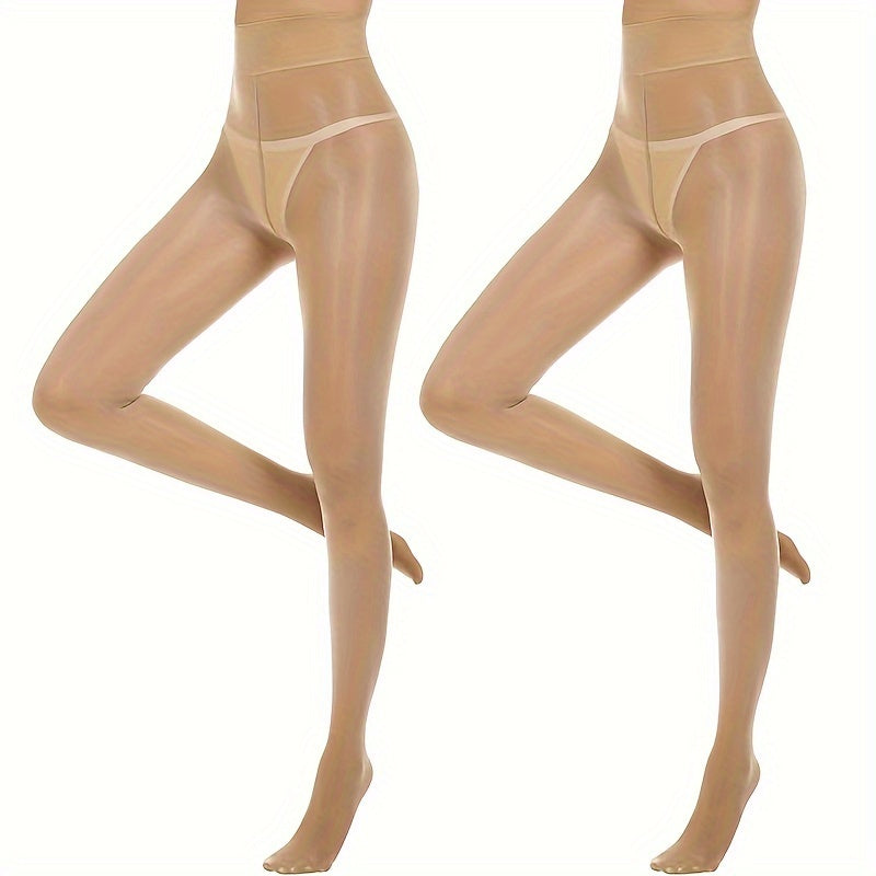 Women Shimmer Tights with Shiny Oil Finish High-Waisted Shaping 2 Pairs