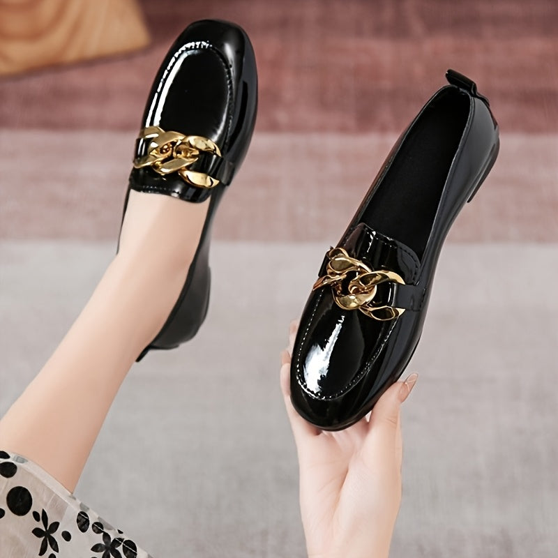 Women’s All-Season Black Synthetic Loafers with Gold-Tone Studs