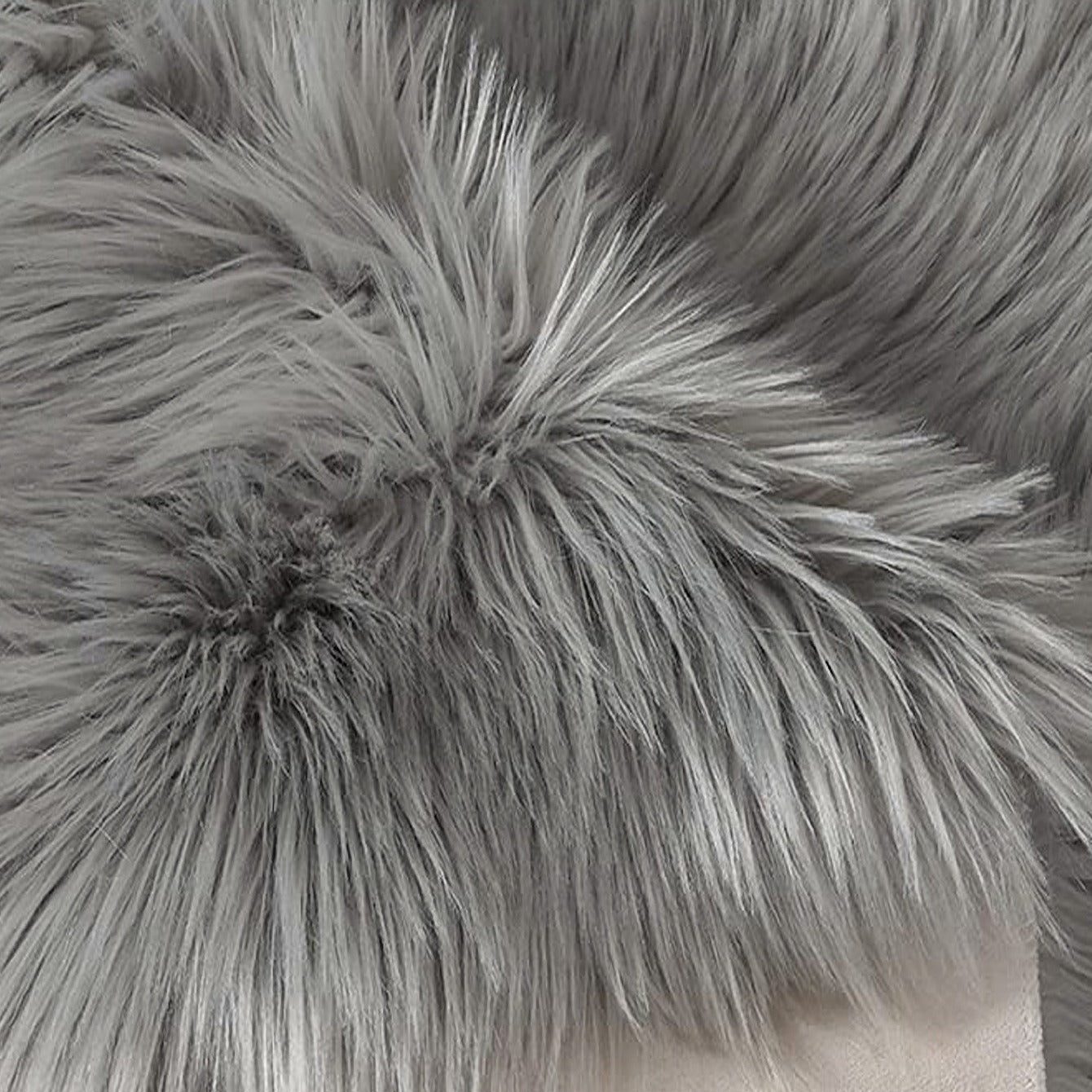 Grey Faux Fur Area Rug and Chair Pad Set, Cozy, 12-Inch Seat Cover