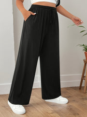 Women's Wide Leg Pants Elastic Black Casual Summer Trousers