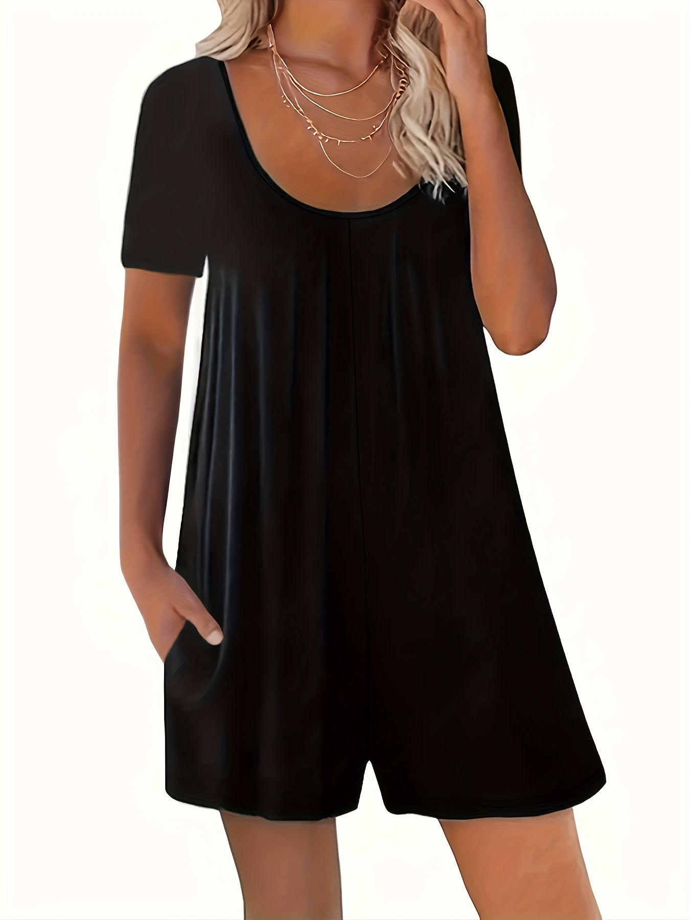 Women's Plus Size Solid Color Pocket Romper Casual Short Sleeve Summer Clothing