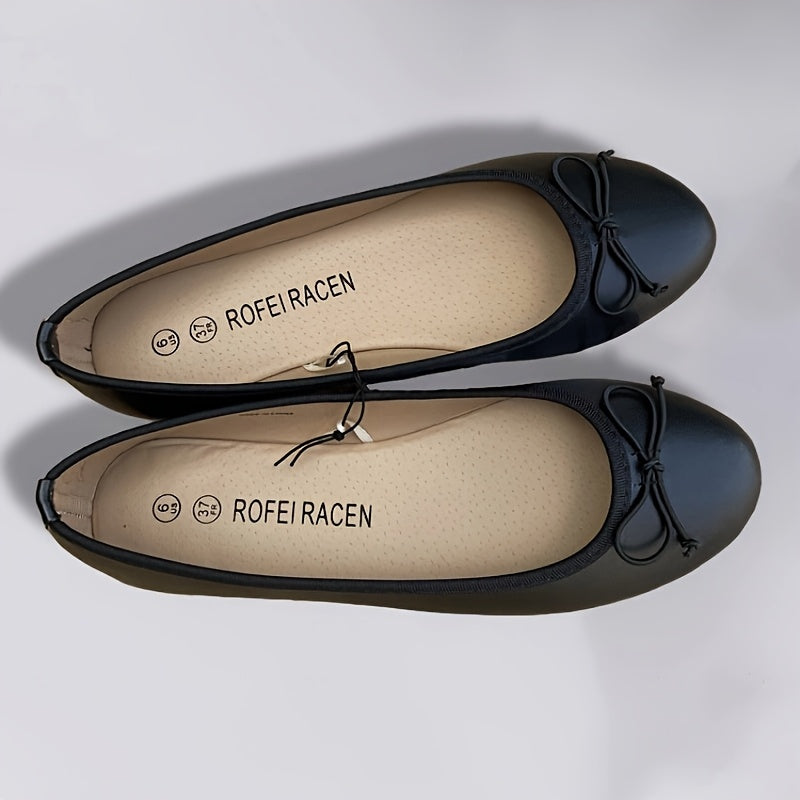 Women's Slip-On Flats with Bow Synthetic Shoes Comfortable Rubber Sole