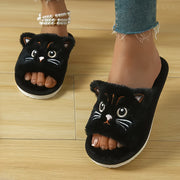 Women's Cartoon Cat Slip-On Slippers Soft Fabric Indoor Outdoor House Shoes